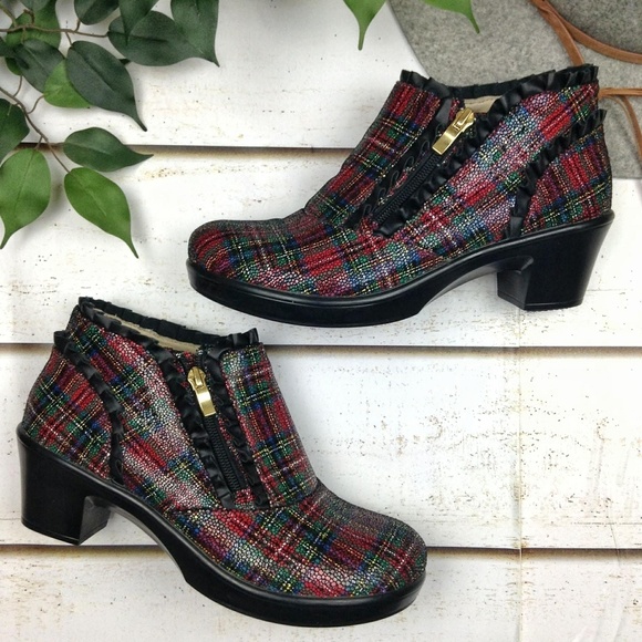 Alegria Shoes - Alegria Hannah Metallic Tartan Heeled Ankle Boots
